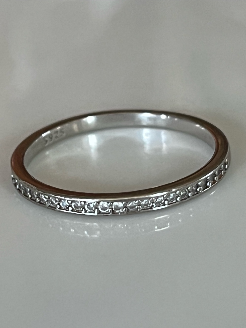 Sterling Silver Pavé Stackable Band - Silver Eternity Ring CZ Stones Size 7